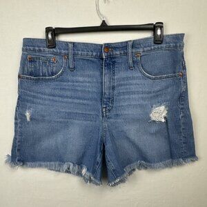 Madewell Women's High Rise Denim Shorts Actual 36x4 (tag 33) raw hem stretch z7